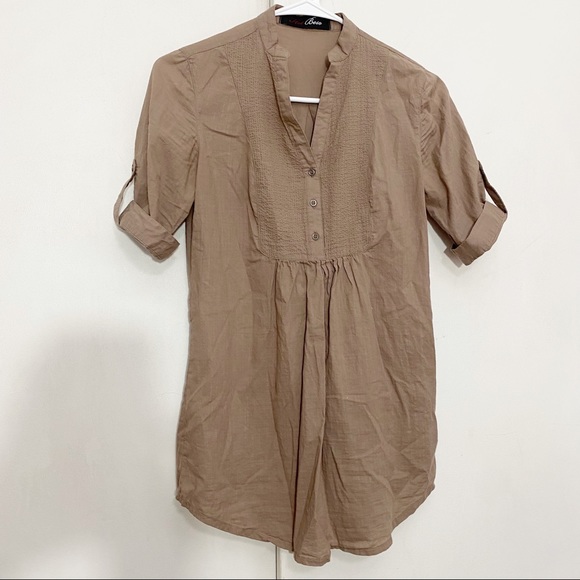 HOT BESO textured bib gathered roll tab sleeve lightweight woven rayon S - Picture 1 of 6